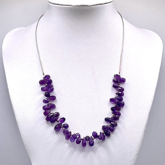 Unique Vintage Y2K Amethyst Purple Gemstone Necklace Faceted Pear Teardrop - Picture 1 of 4